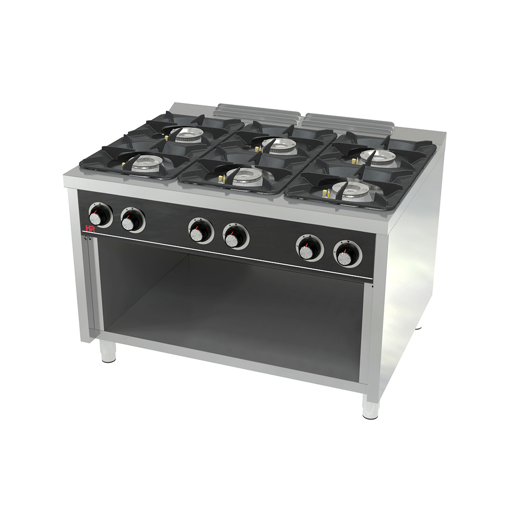 COCINA A GAS CON 6 FUEGOS + ESTANTE  – HR FAINCA