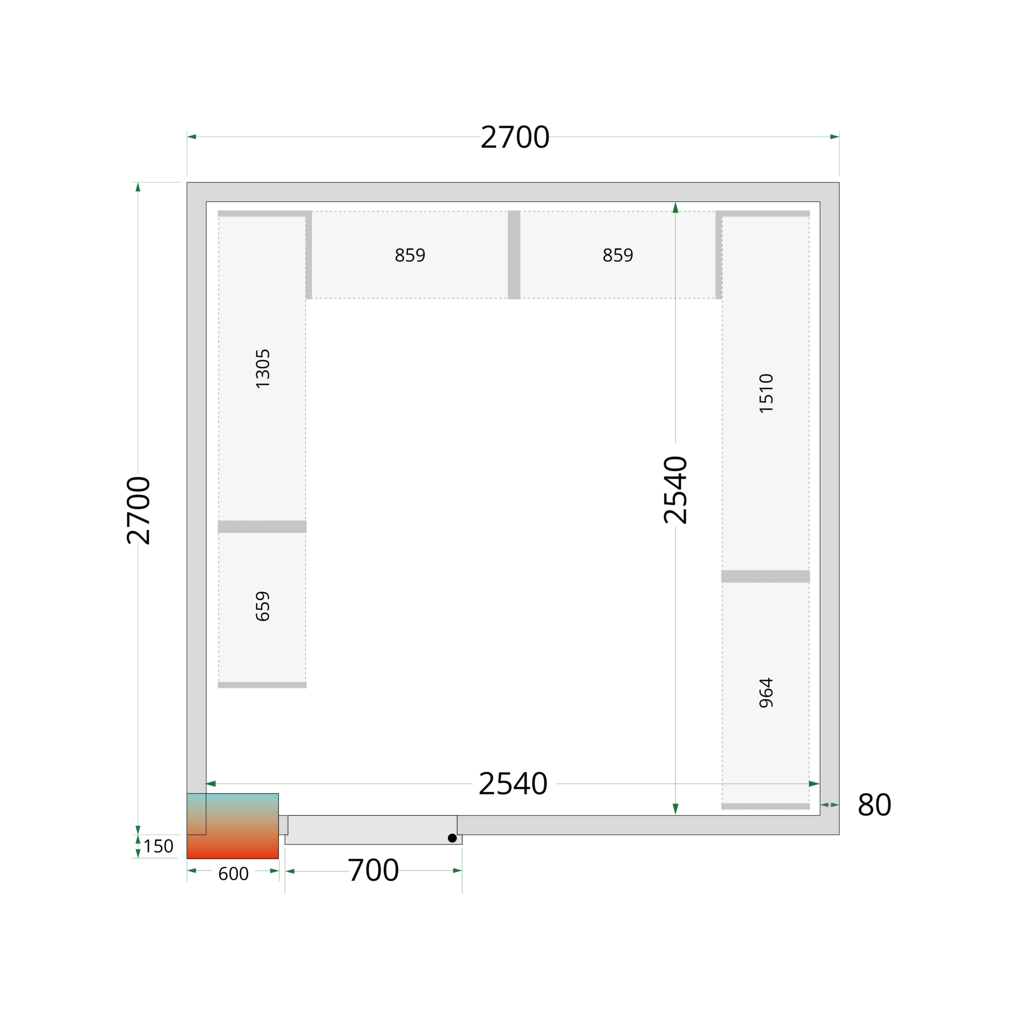 Paneles de cámara frigorífica 80 mm CR 270x270x220
