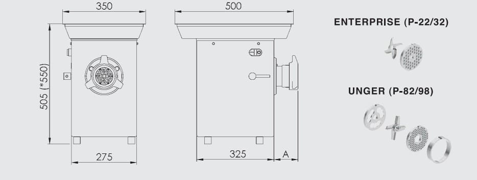 PICADORA DE CARNE MONOFÁSICA SIMPLE CORTE CON BOCA DE ALUMINIO P-22 - Imagen 2